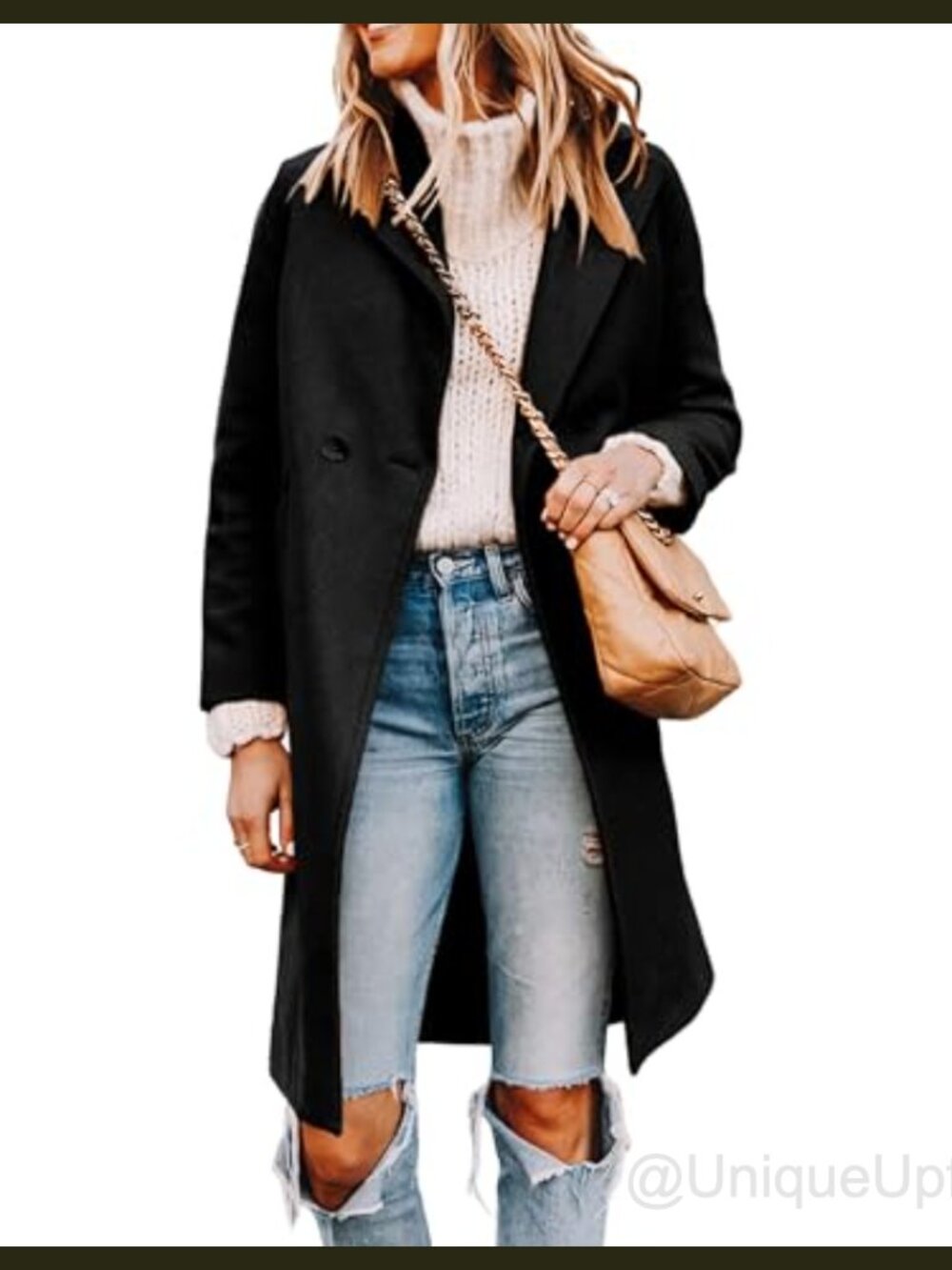 Wool Blend Pea Coat Long Trench Coat Jacket Notch Lapel